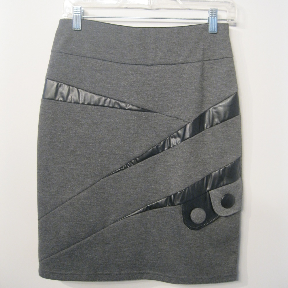 Winnie Fashion Gray Black Pencil Skirt M